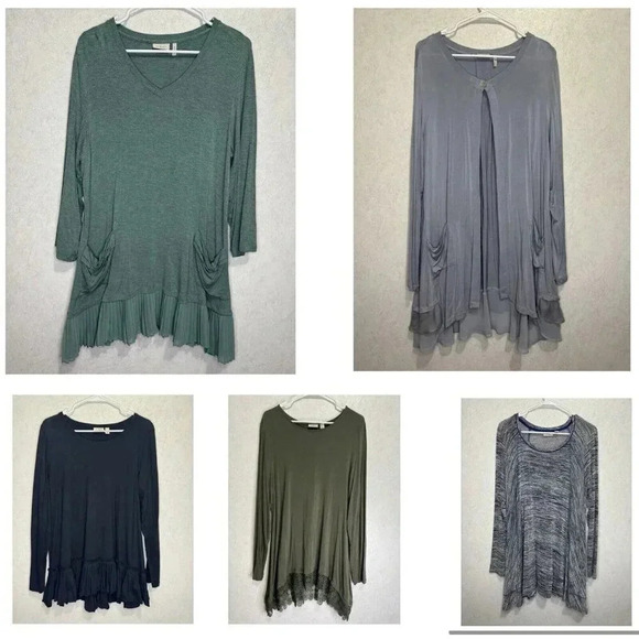 LOGO Lori Goldstein Flowy Tunic Blouse Top LARGE LOT OF 5 Lagenlook Boho Layer - Picture 1 of 16